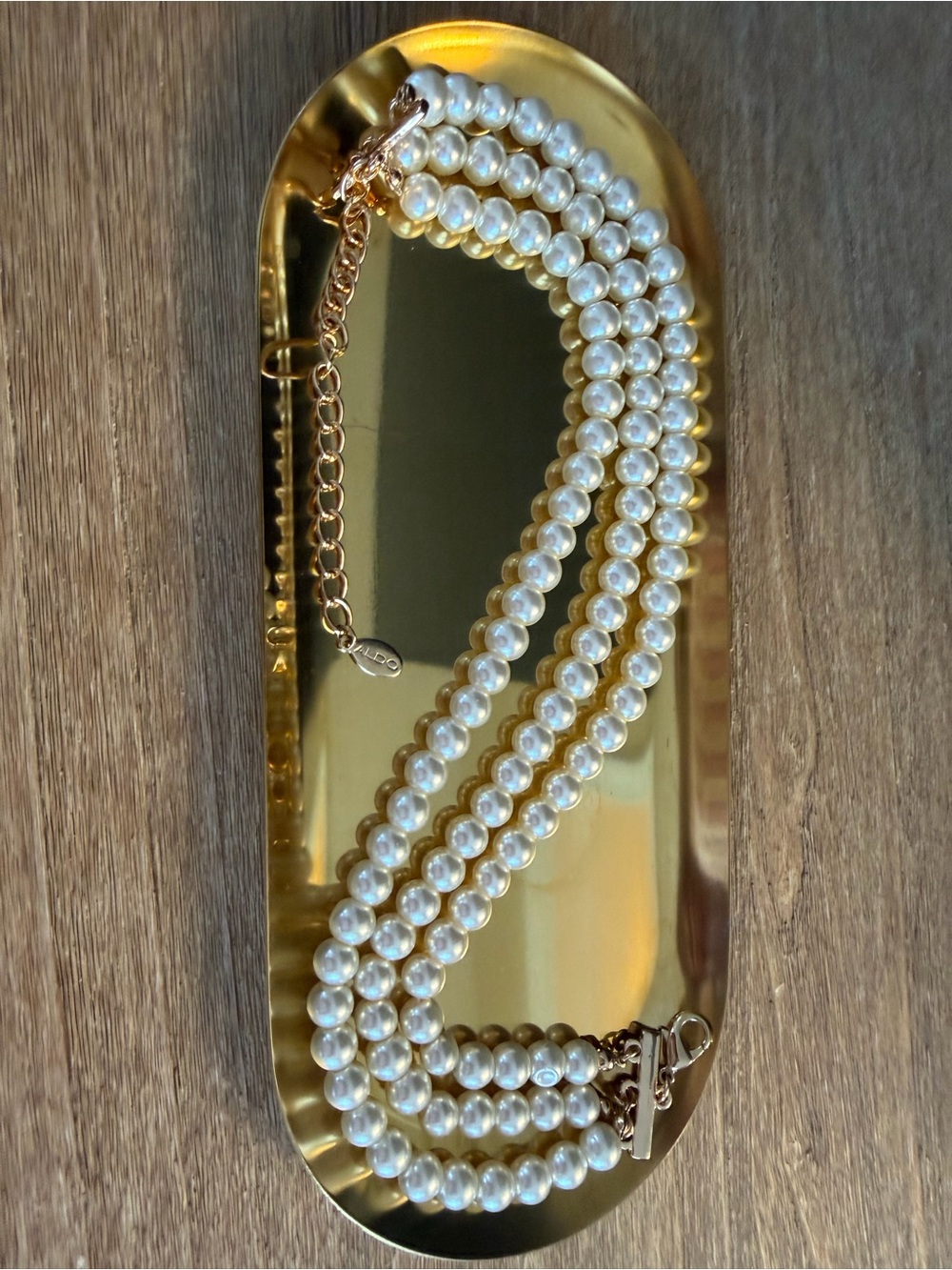 ALDO Triple Strand Faux Pearl Gold Tone Statement Necklace